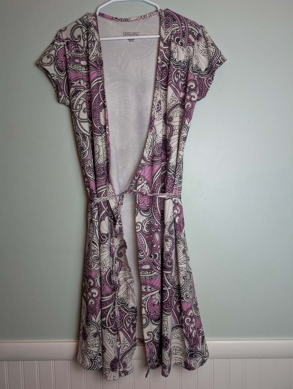Boho Athleta Purple Paisley Wrap Tie Short Sleeve Dress